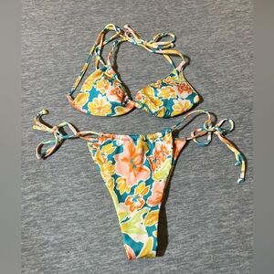 ZAFUL‎ 2 piece bikini women’s S floral print tie halter swimsuit swimwear new